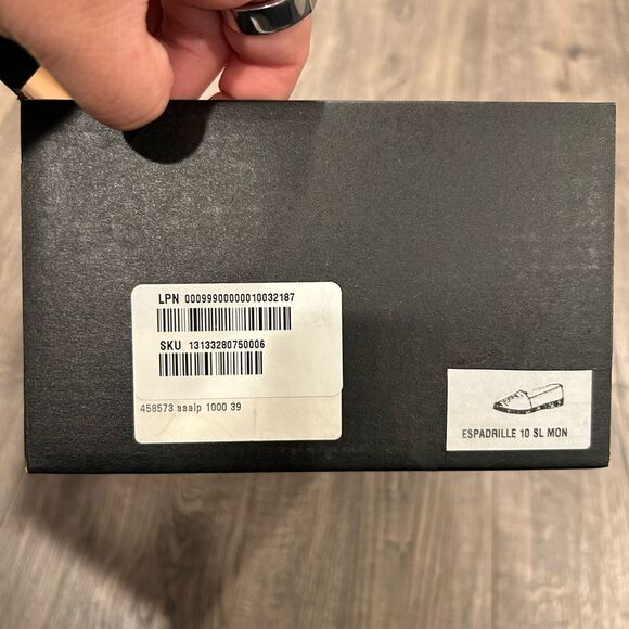 YSL Saint Laurent Black Nappa Leather Espadrilles Flat Shoes Logo - Picture 7 of 7